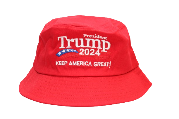 Red Trump 024 Bucket Hat displaying Keep America Great