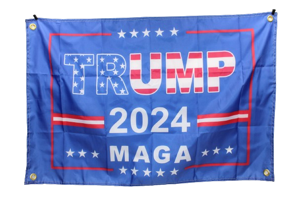 Blue 2x3 MAGA Flag with Trump in stars and stripes 2024