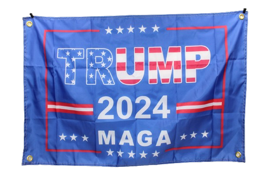 Blue 2x3 MAGA Flag with Trump in stars and stripes 2024