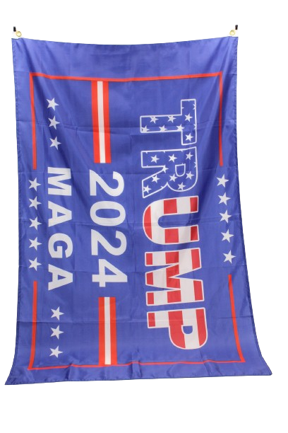 Blue 3x5 MAGA Flag with Trump in stars and stripes 2024