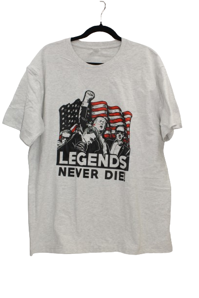 Trump Grey T-Shirt that says Legends Never Die