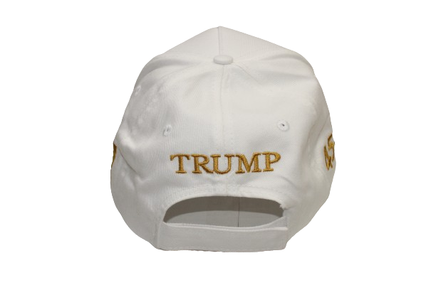 The Velcro adjustment on the The White version of the Iconic Trump MAGA Make America Great Again, displaying the American Flag and 45-47 on Sides