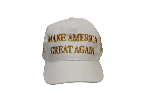 curved bill front The White version of the Iconic Trump MAGA Make America Great Again, displaying the American Flag and 45-47 on Sides